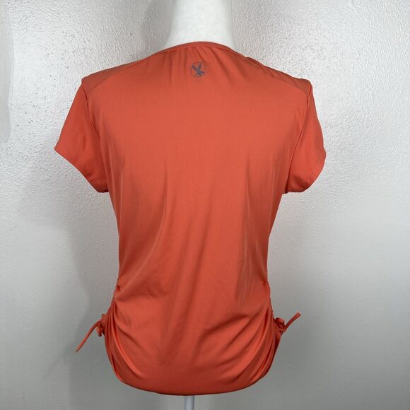 Carve Designs Shirt Women Large Orange Quarter Zip Ruched Short Sleeve Active - Picture 3 of 15